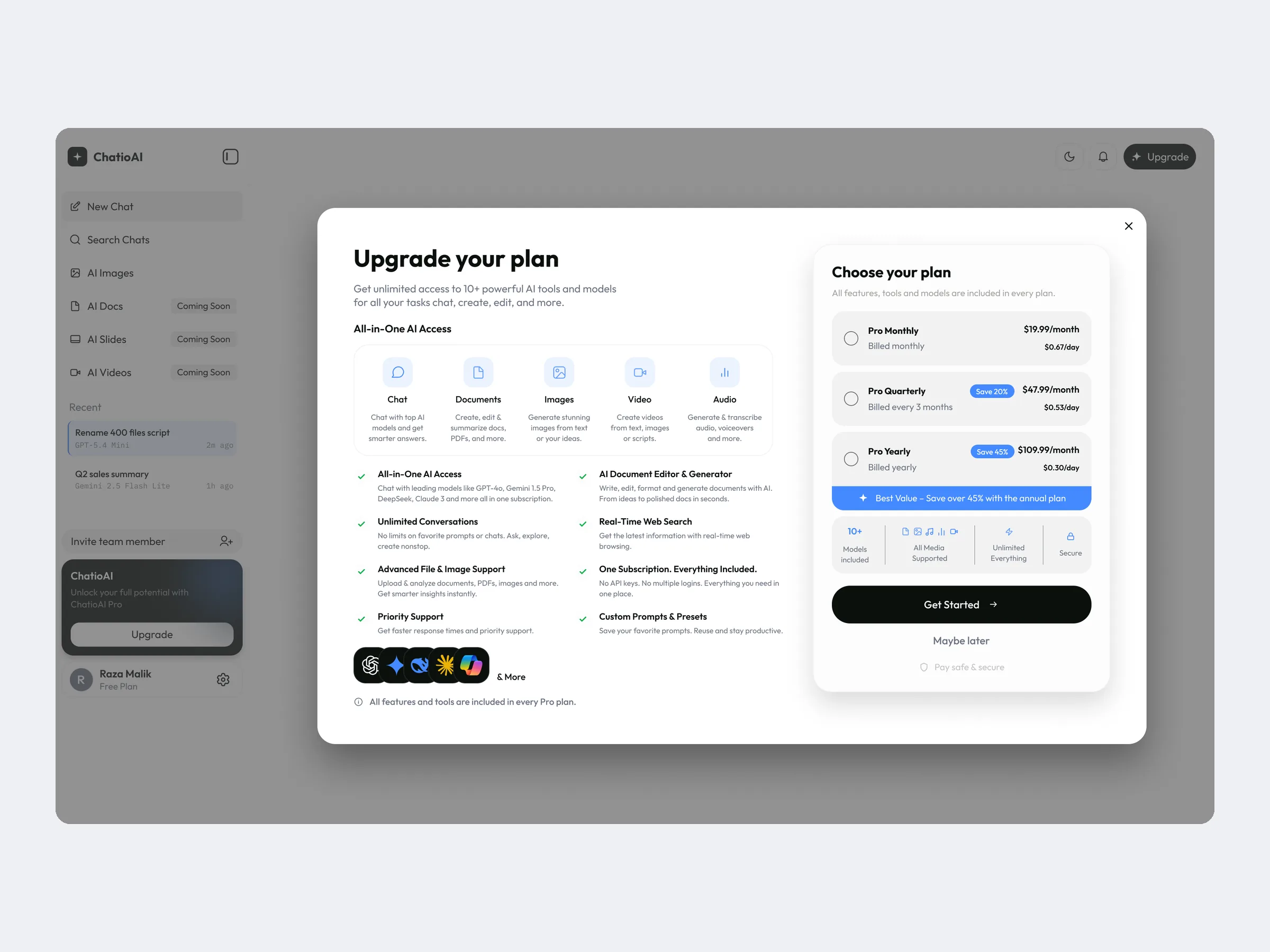 Upgrade flow with plan comparison and cost per day