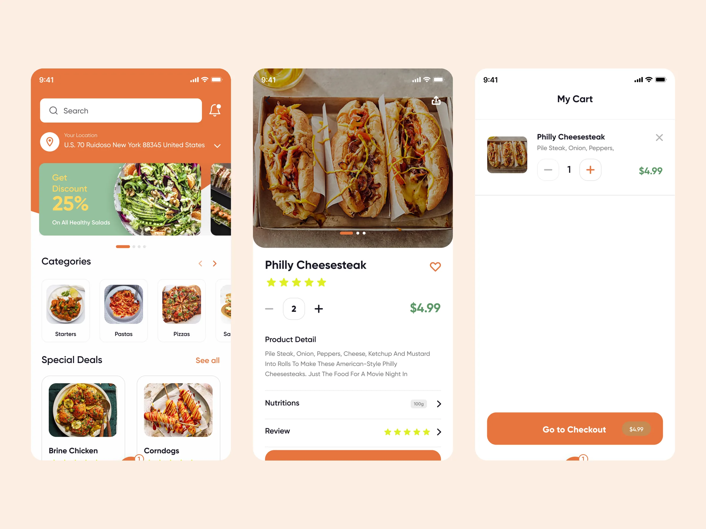 Home, product detail and cart