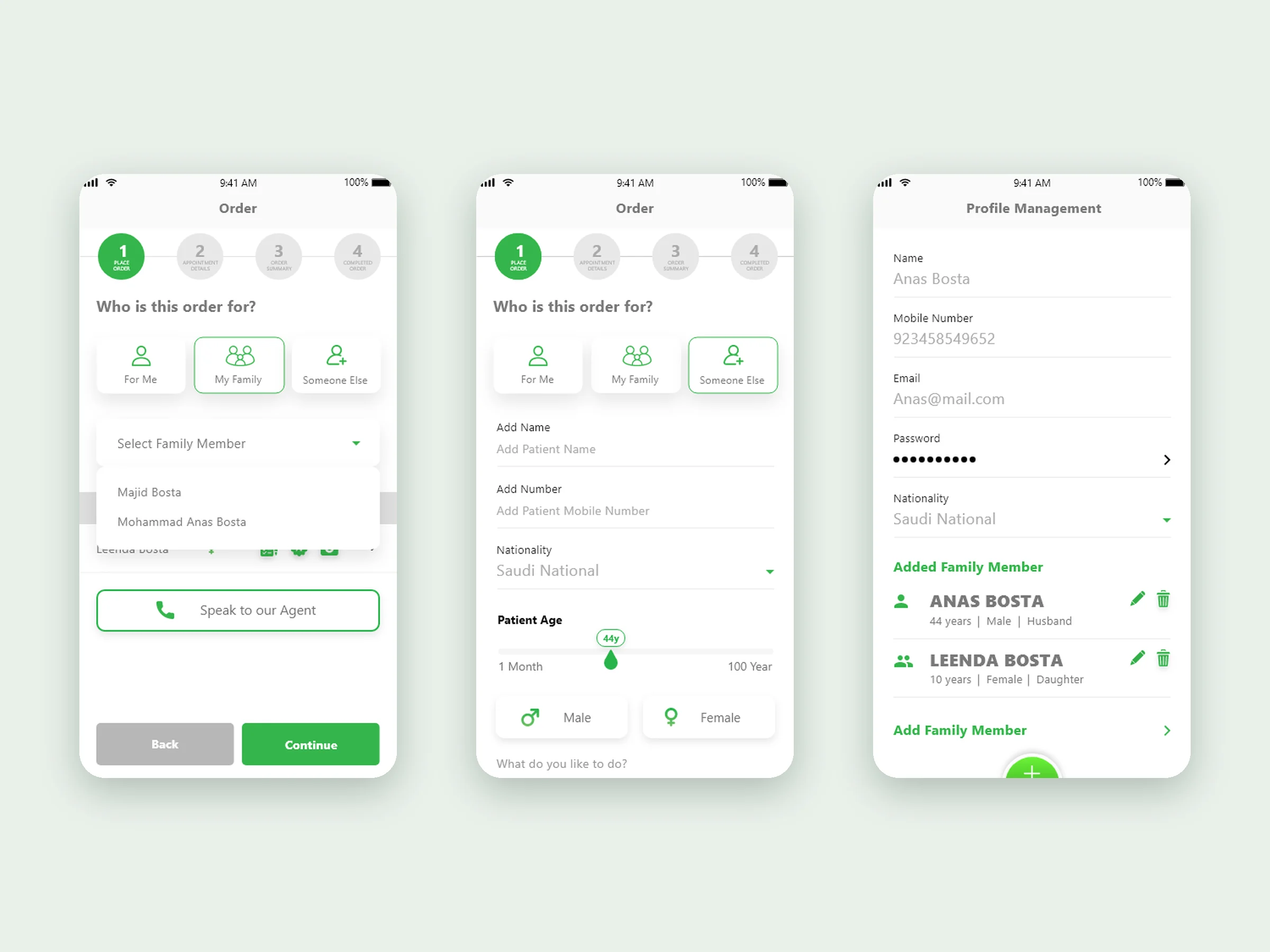 Ordering for family or someone else, and family profiles