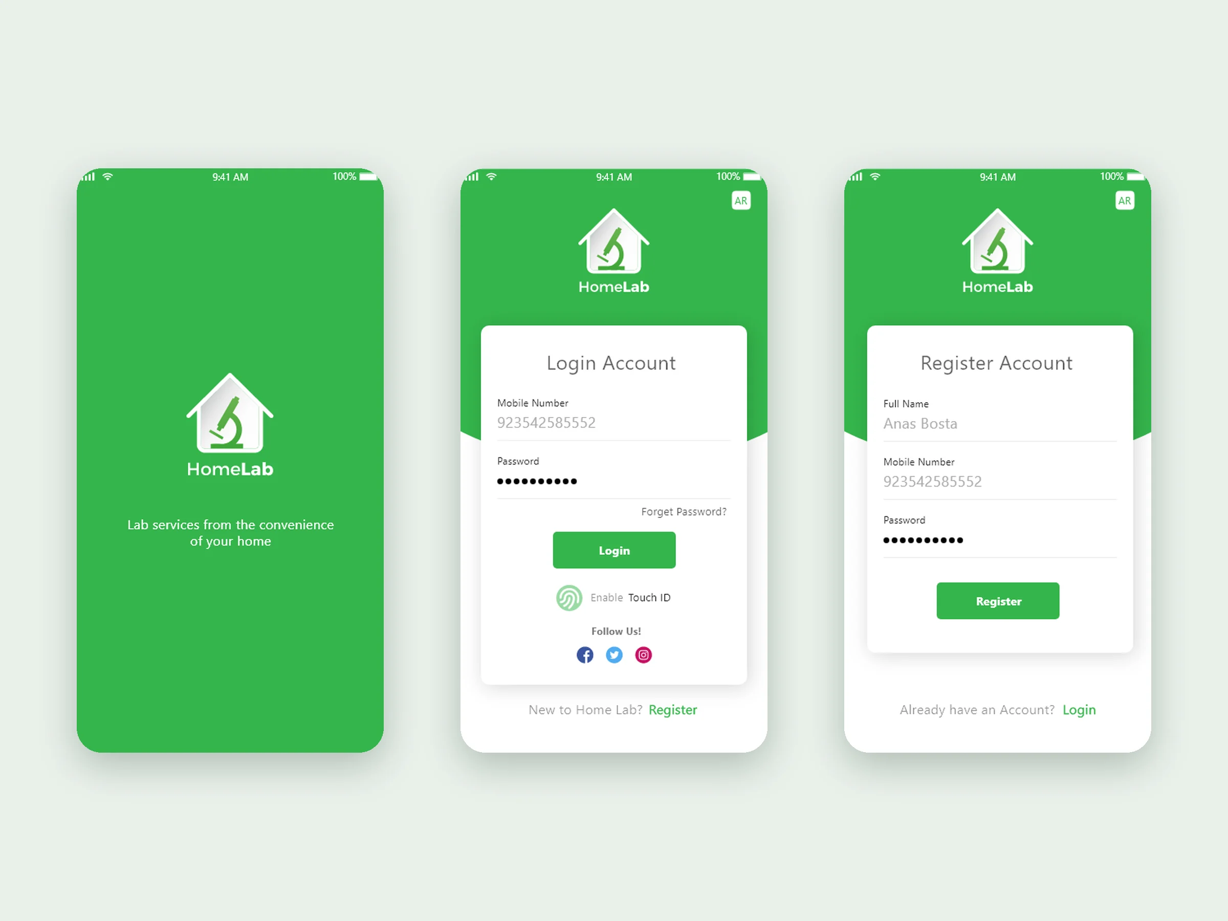 Splash, login and sign-up