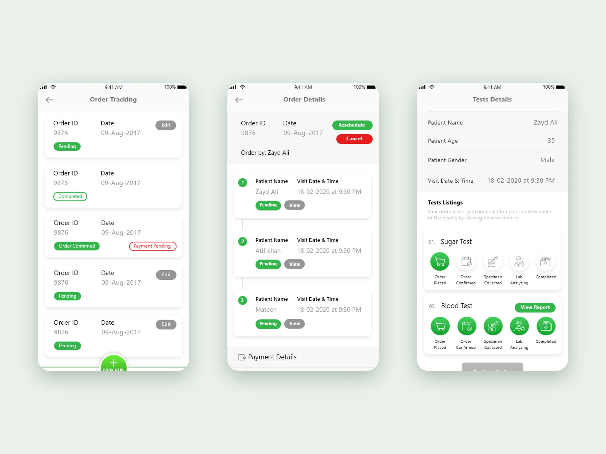 Order tracking and progress for each test