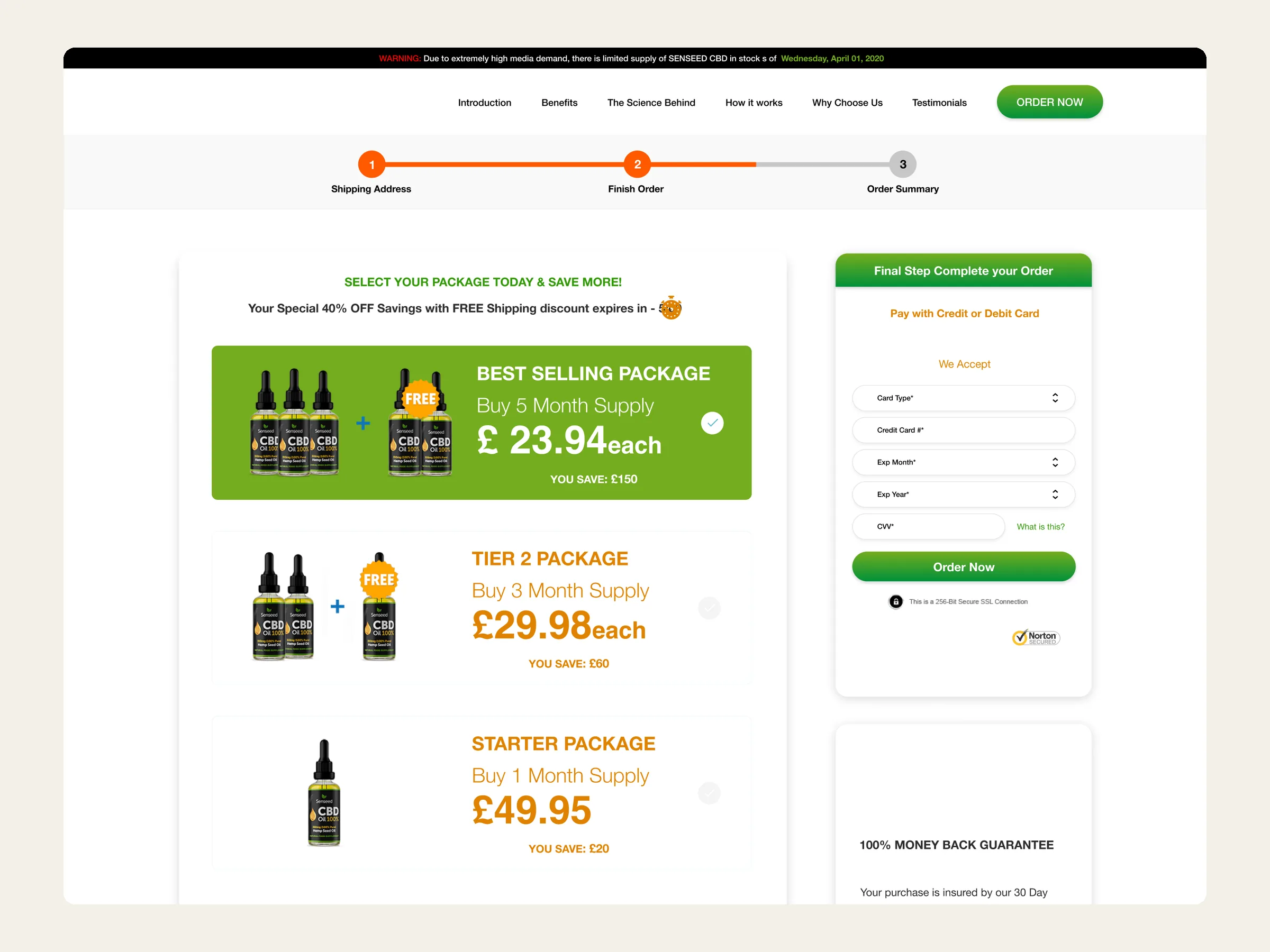 Senseed: package choice and payment